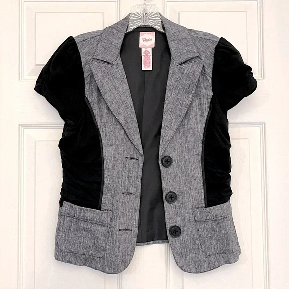 🌸3/$25 Candies Linen Blend Black & Gray Blazer Jacket with Ruching Detail Size M - Picture 3 of 16